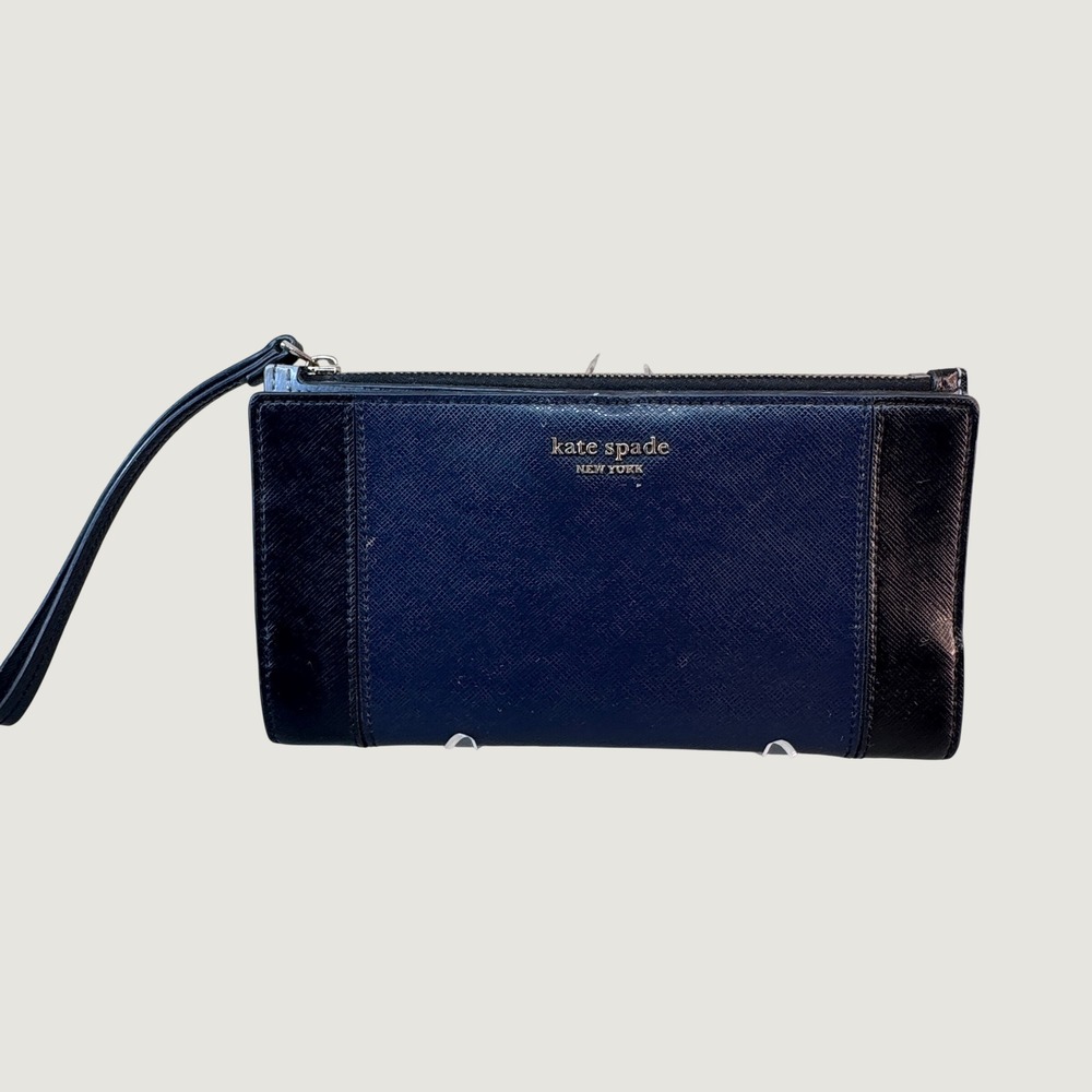 Kate Spade Wristlet Wallet Navy Blue Leather Saffiano Bifold Preppy Classic